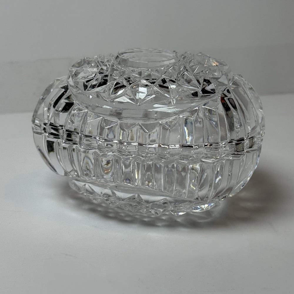 Egg Shaped Cut Crystal Trinket Box w/ Lid‎ Vintage Not original box - Picture 6 of 14